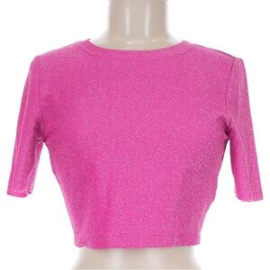 Glitter Pink Short Sleeve Crop Top 💖